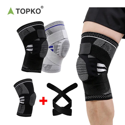 Knitted Elastic Nylon Knee Support Compression Sleeve with Adjustable Belt for Sports & Pain Relief