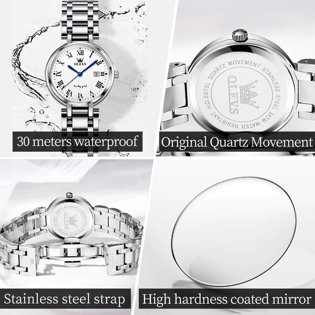 OLEVS Women’s Quartz Watch – Silver, Waterproof, Fashionable Design