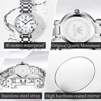 OLEVS Women’s Quartz Watch – Silver, Waterproof, Fashionable Design