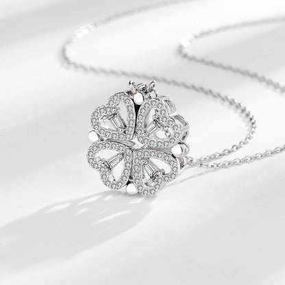 925 Sterling Silver Magnetic Four-Leaf Clover Necklace – Heart-Shaped Pendant Love Jewelry for Women and Girls Gift Cimorene