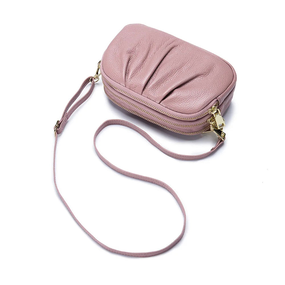 Women Genuine Cow Leather Shoulder Bag Simple Cowhide Large Phone Pocket Sling Bag Nelly