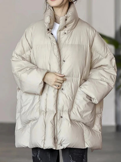 Women's Winter Warm Down Jacket – Windproof Quilted Coat with Stand Collar, Big Pockets