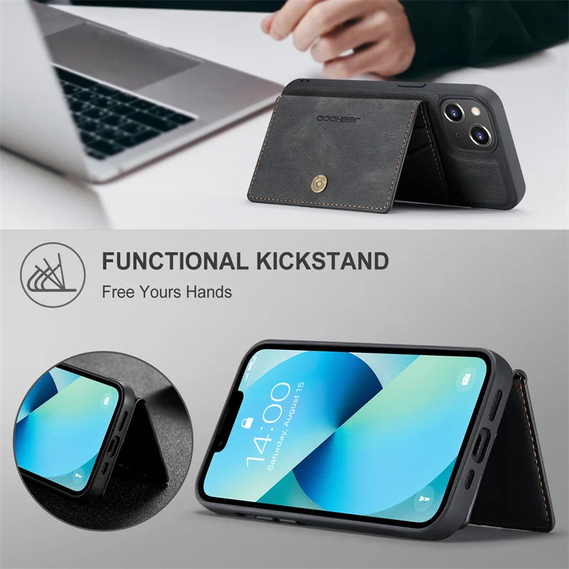 2-in-1 Detachable Magnetic Wallet Case | Retro PU Leather Phone Cover for iPhone 15, 14, 13, 12
