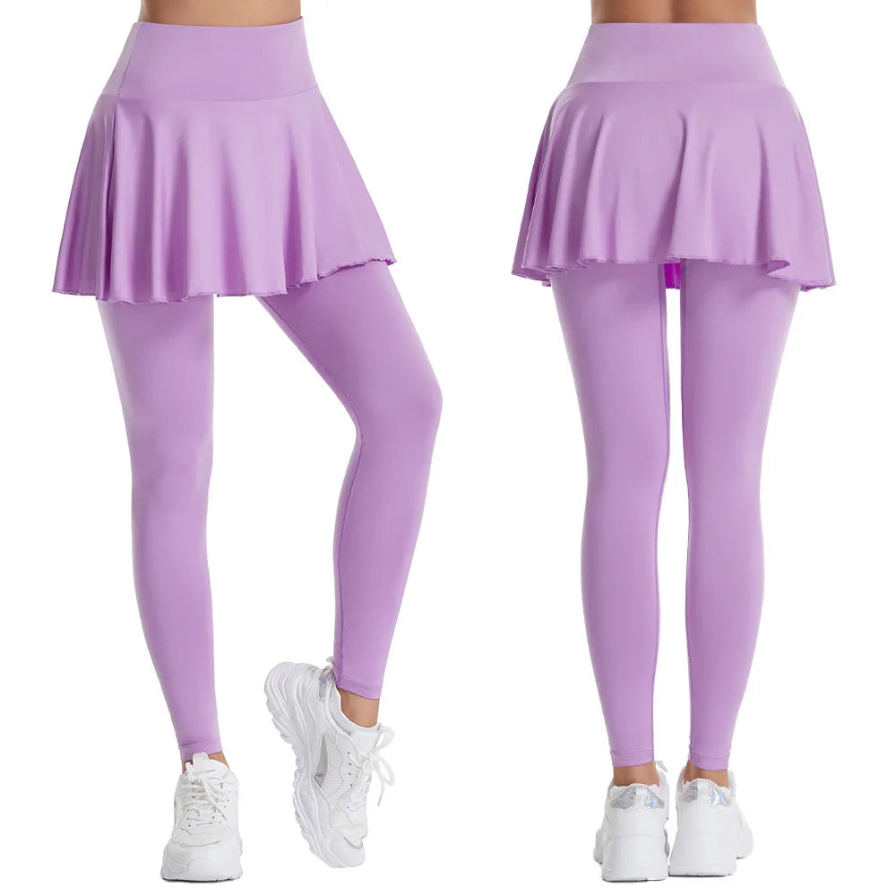 Women’s Double‑Layer Running Skirt Leggings – Elastic Waist Tennis Skirt with Built‑In Shorts for Gym & Sports