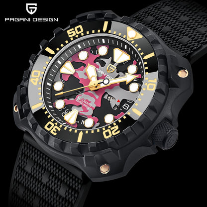 PAGANI DESIGN PD YN009 Men's Mechanical Watch - Camouflage Hollow Automatic NH35 Movement, 200M Waterproof Dive Watch
