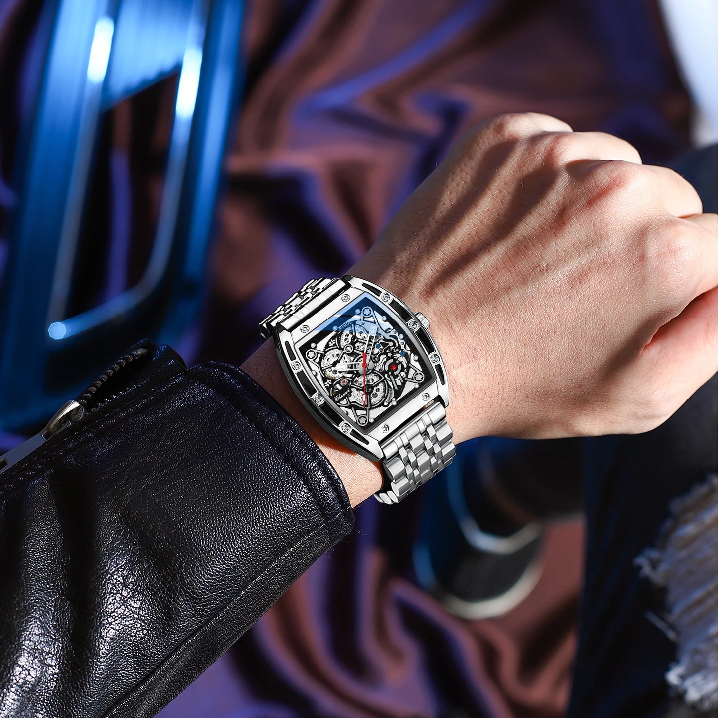 CHENXI 8885 Fully Hollow-Out Mechanical Watch – Men’s Stainless Steel Skeleton Automatic Business Watch, Waterproof