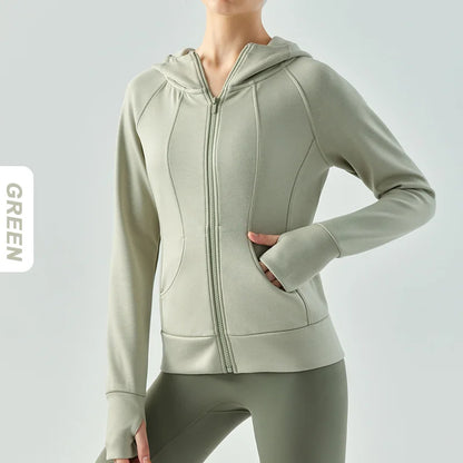 Women's Winter Fleece Zip-Up Hoodie Jacket | Long Sleeve, Thumb Hole, Warm Outdoor Fitness Style Xena