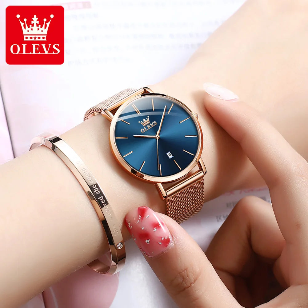 OLEVS 5869 Women’s Quartz Watch – Waterproof, Ultra-Thin, Mesh Steel Strap, Elegant Luxury Design