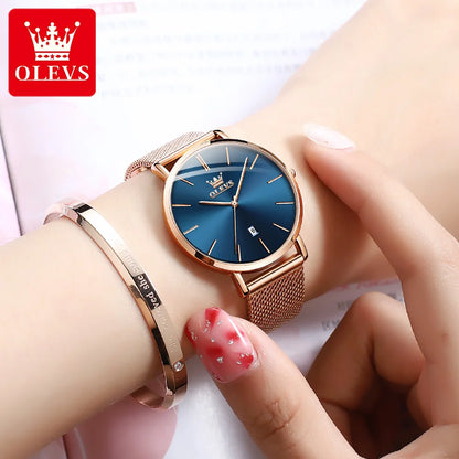 OLEVS 5869 Women’s Quartz Watch – Waterproof, Ultra-Thin, Mesh Steel Strap, Elegant Luxury Design