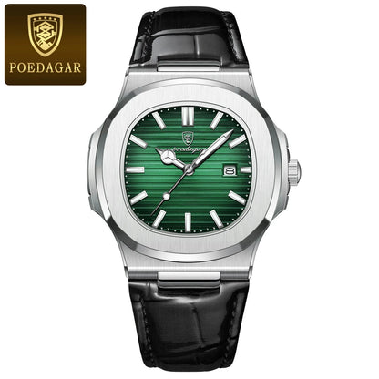 POEDAGAR 613 Men's Luxury Gold Watch – Fashion Square Quartz Business Watch with Stainless Steel, Waterproof, Luminous, and Date Display Thierry