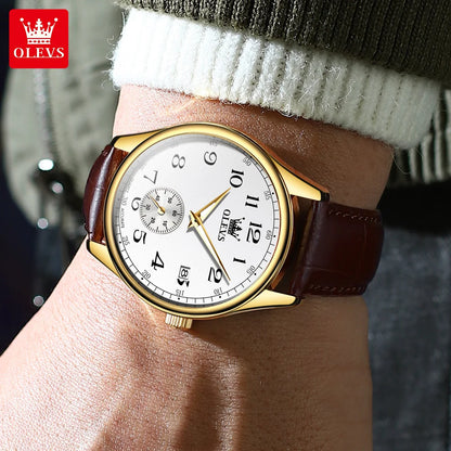 OLEVS 3622 Men's Quartz Watch – Genuine Leather Strap, Luminous Dial, and Date Display Xavier