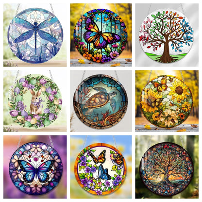 Tree of Life Suncatcher – 15cm Round Dyed Acrylic Window Hanging with Metal Chain, Peaceful Home Decor Gift