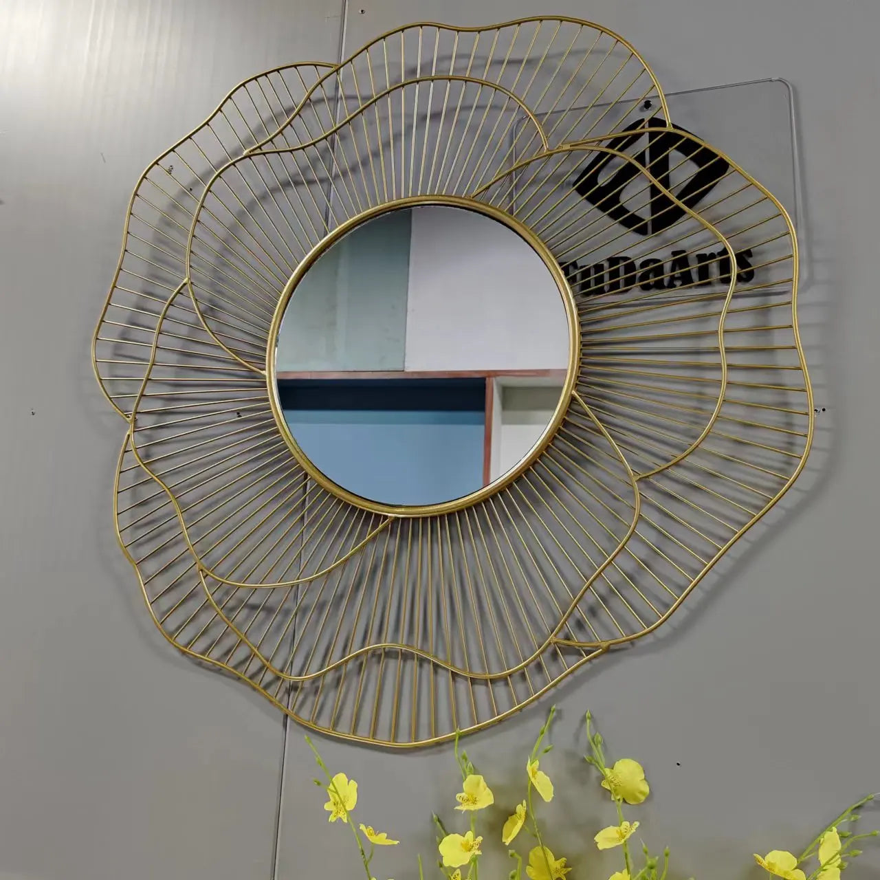 Large Metal Flower Wall Mirror – Luxury Art Frame for Bedroom, Bathroom, and Home Decor |