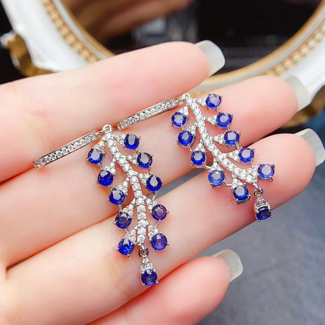 925 Sterling Silver Natural Sapphire Earrings – Fine Gemstone Jewelry for Women | Elegant September Birthstone Gift