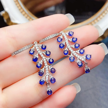 925 Sterling Silver Natural Sapphire Earrings – Fine Gemstone Jewelry for Women | Elegant September Birthstone Gift