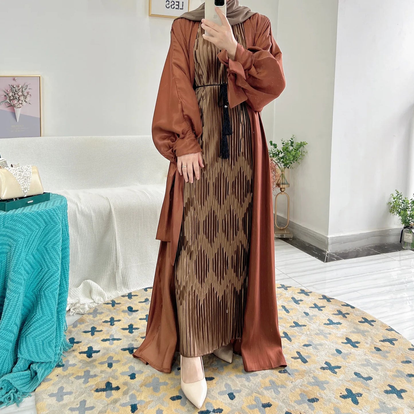 Shiny Open Abaya Cardigan – Modest Islamic Clothing for Muslim Women | Dubai & Turkey Style Dress Jameela