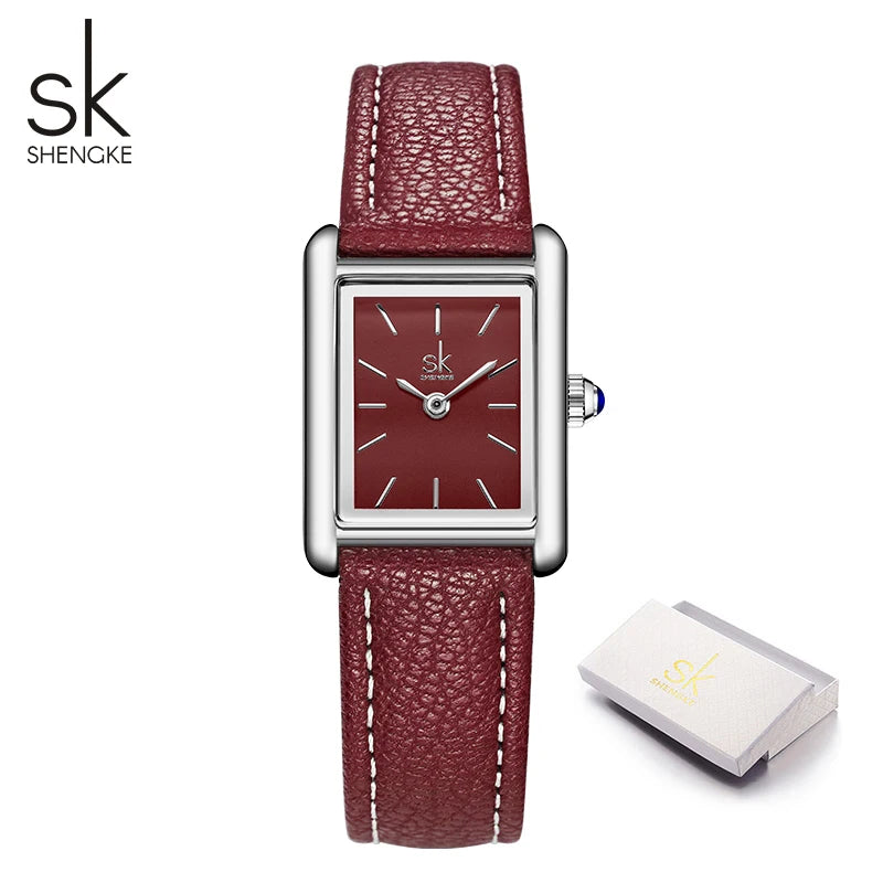 Shengke Women’s Silver Leather Watch – Elegant Ladies’ Quartz Wristwatch with Gift Box Temperance