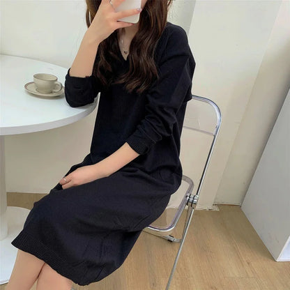 Spring New Arrival V-Neck Sweater Dress | Custom Fit Lightweight Plain Knit Dress for Women Aivee