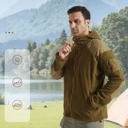 Men's Plaid Fleece Tactical Jacket – Warm Hooded Coat for Winter Hiking & Camping Tyrion