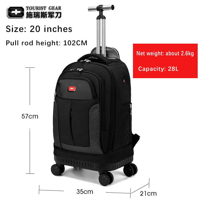 Travel Trolley Backpack with Wheels – Durable Business Laptop Bag, Large Capacity Rolling Luggage for Outdoor Trips