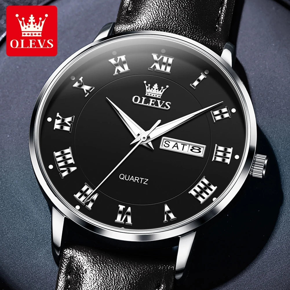 OLEVS 2920 Luxury Custom Logo Quartz Watch – Waterproof Genuine Leather Wristwatch with Luminous Design for Men