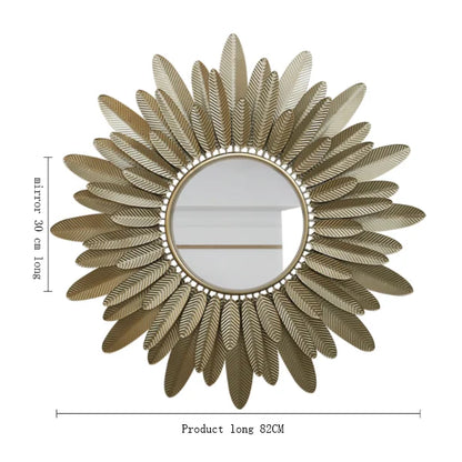 Large Gold Metal Frame Wall Art Mirror – Modern Feather Design Decorative Mirror for Living Room