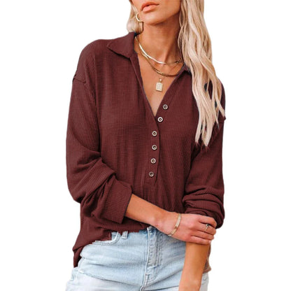 Elegant Women's Long-Sleeved Lapel Top for Autumn & Winter Outfits