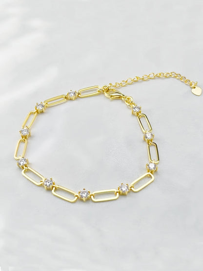 Paper Clip Design Women's Tennis Bracelet – 18K Gold-Plated 925 Sterling Silver with Moissanite, Elegant and Fashionable Jewelry