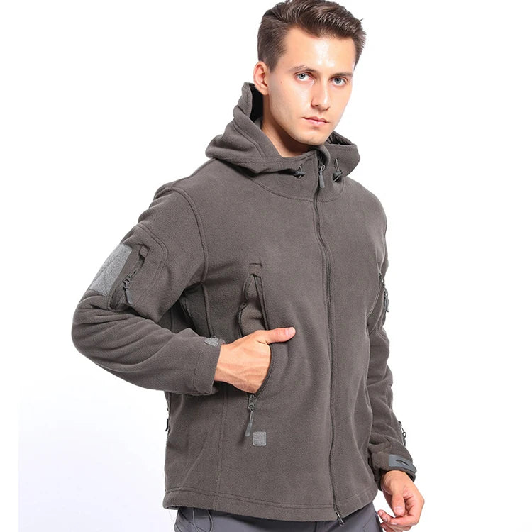 Men’s Winter Tactical Fleece Jacket – Plus Size Warm Polar Hoodie, Multi‑Pocket Full‑Zip Outdoor Coat for Hiking, Camping & Sports Tristan