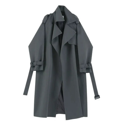 Elegant British Style Women's Mid-Length Trench Coat – High Waist Casual Slimming Windbreaker Overcoat Hermione