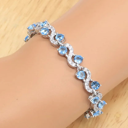 925 Sterling Silver Luxury Jewelry Set for Women – Blue Zircon Wedding Bracelet, Earrings, Necklace, Pendant & Ring | Bridal & Birthday Gift Ghislaine
