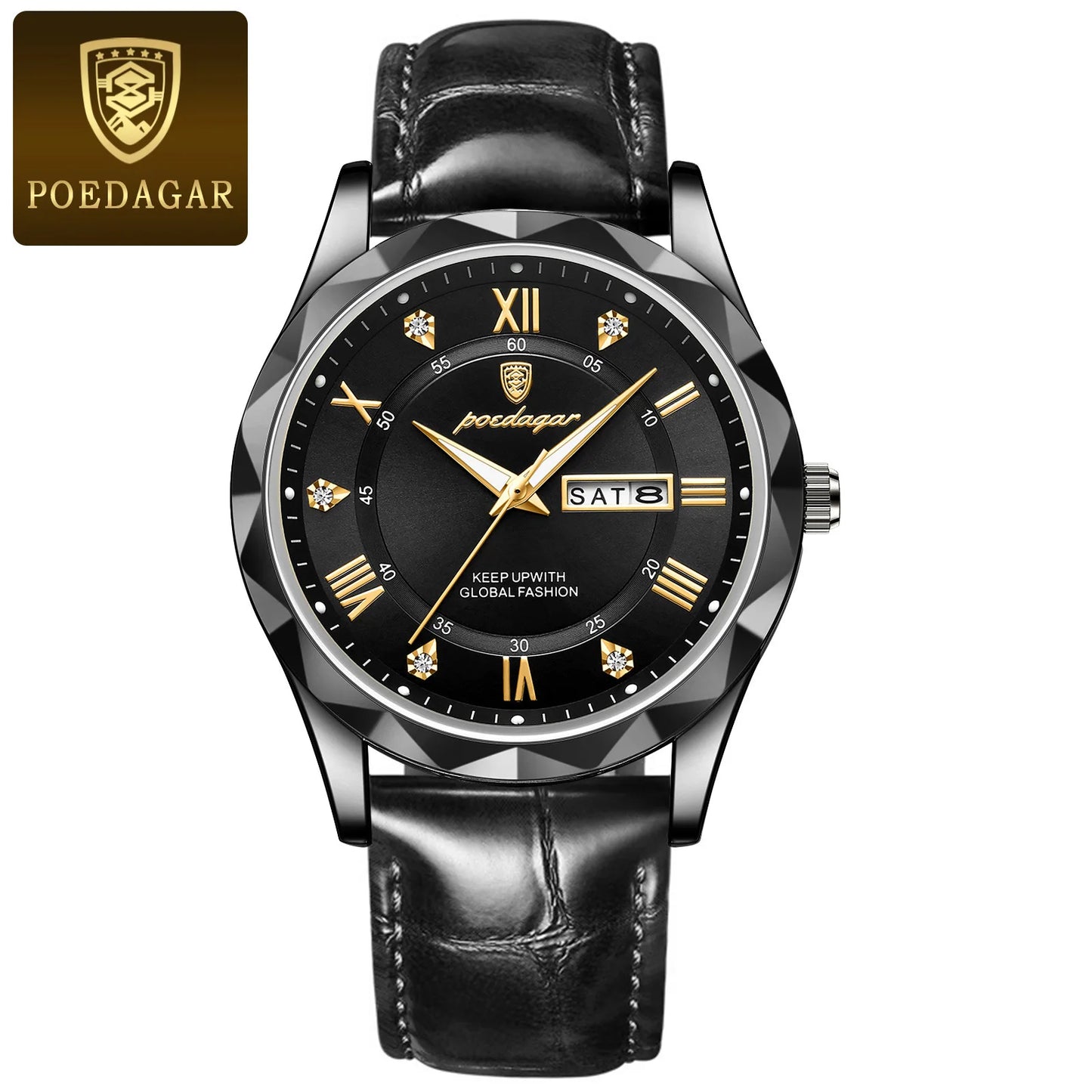 POEDAGAR 615 Waterproof Men's Watch – Luxury Quartz Wristwatch with Date & Week Display