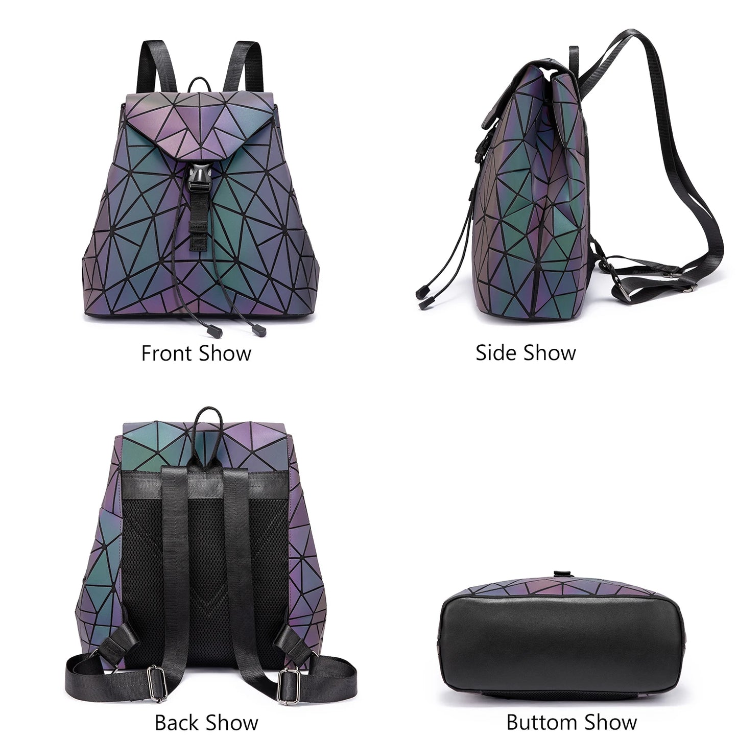 Women Reflective Back Pack Set Crossbody Bags for Ladies Girl Geometric Luminous School Backpack Sasha