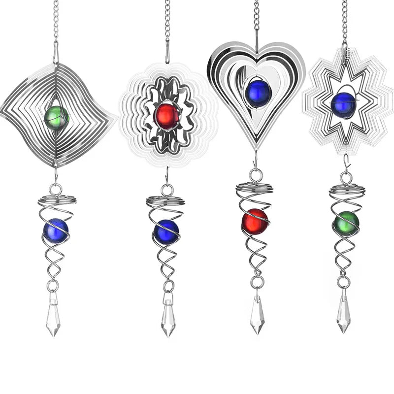 3D Rotating Stainless Steel Wind Chime Spinner – Outdoor Hanging Ornament for Home & Garden Decor