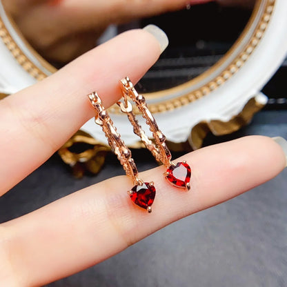 Natural Garnet Gemstone Earrings – 925 Sterling Silver Fine Jewelry for Women | Elegant January Birthstone Gift