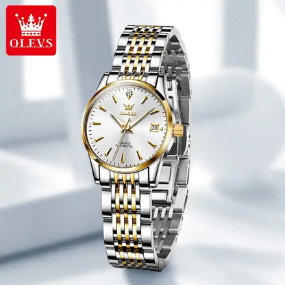 Olevs 6635 Automatic Luxury Watch - Women's Stainless Steel Strap, Classic Fashion Design, Mechanical Movement with Calendar & Date