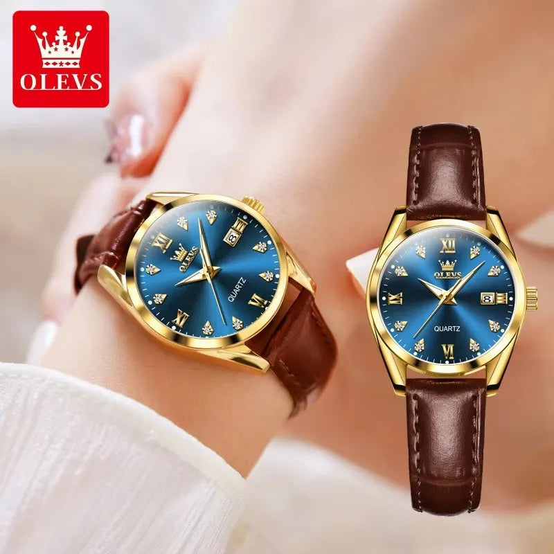 OLEVS 5522 Women's Luxury Wristwatch – Simple Dial, Date Calendar, Leather Strap, Waterproof & Luminous Design Rhoda