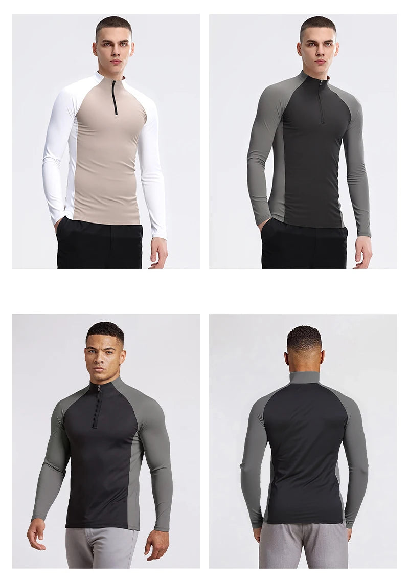 Men’s Plus‑Size Half‑Zip Thermal Sports Shirt – Windproof Quick‑Dry Long‑Sleeve Top for Autumn & Winter