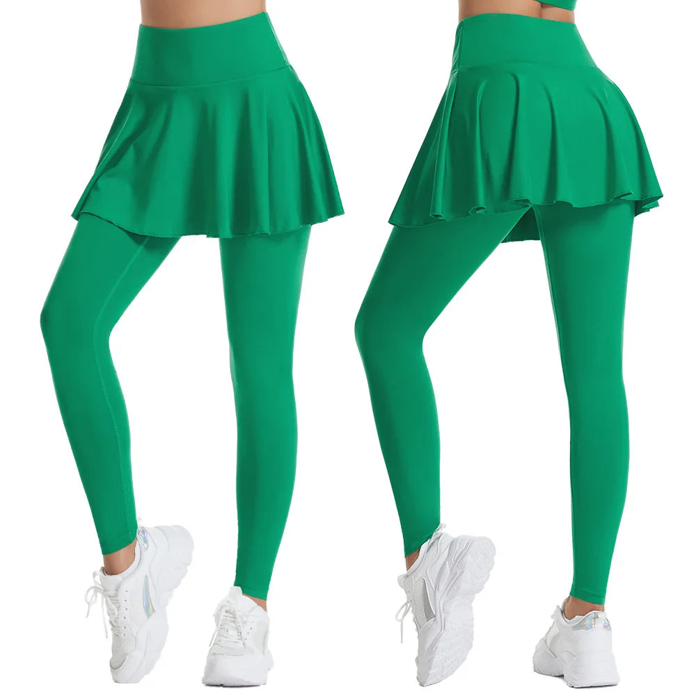 Women’s Double‑Layer Running Skirt Leggings – Elastic Waist Tennis Skirt with Built‑In Shorts for Gym & Sports