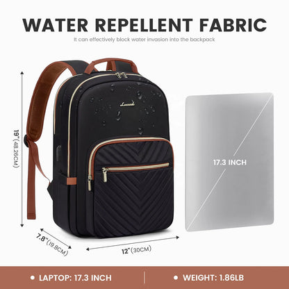 Waterproof Nylon Laptop Backpack for Women & Girls - 15.6 & 17-Inch College, School, Travel, and Business Bag