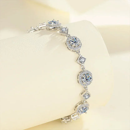 4CT Round Cut Moissanite Bracelet – 925 Sterling Silver Chain, Rhodium-Plated Jewelry for Women & Girls, Perfect Anniversary Gift Irina