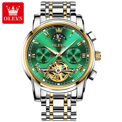 OLEVS 6617 Men's Tourbillon Watch - Classic Business Style, Stainless Steel Band, Skeleton Dial, Automatic Mechanical Wristwatch