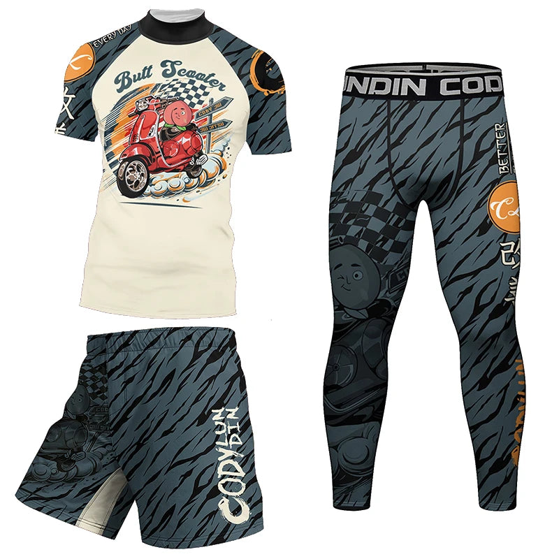 Cody Men’s 4‑Piece Gym Training Set – Compression Leggings, Thermal Shorts & Rash‑Guard Sportswear