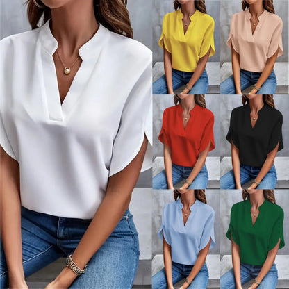 Women's V-Neck Short Sleeve Loose Fit Blouse