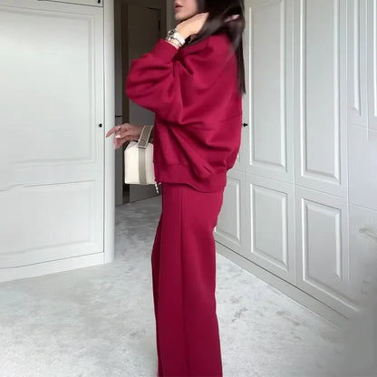 Women's 2-Piece Outfit: O-Neck Long Sleeve Top, Sleeveless Vest, and Wide-Leg Pants Set – Stylish & Versatile Selene