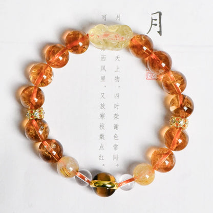 Natural Gem Citrine & Tiger's Eye Bracelet with Feng Shui Pi Xiu Charm – Spiritual Jewelry for Good Fortune