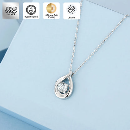 Moissanite Teardrop Pendant Necklace - 925 Sterling Silver White Gold-Plated Waterdrop Jewelry for Women