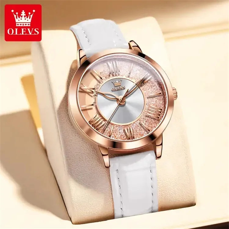 OLEVS 5539 Women's Casual Quartz Wristwatch – High-Quality Waterproof Watch with Genuine Leather Strap Laure