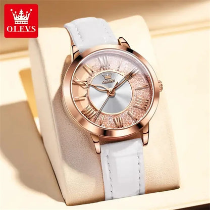 OLEVS 5539 Women's Casual Quartz Wristwatch – High-Quality Waterproof Watch with Genuine Leather Strap Laure