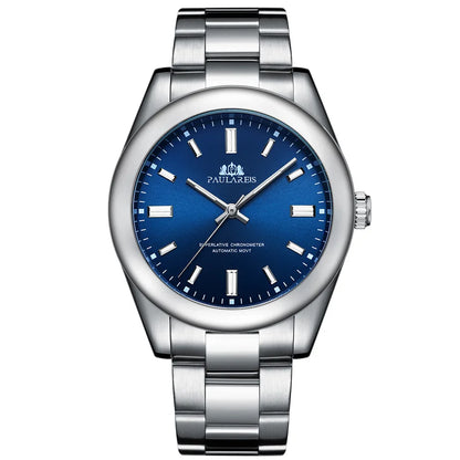 PAULAREIS Luxury Men’s Automatic Watch – Luminous Sky Blue Dial, Waterproof Mechanical Wristwatch with Stainless Steel Band Allen